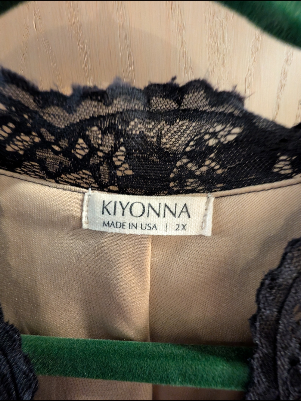 Kiyonna Lace V-Neck Overlay Dress in Black/Beige - Picture 2 of 6